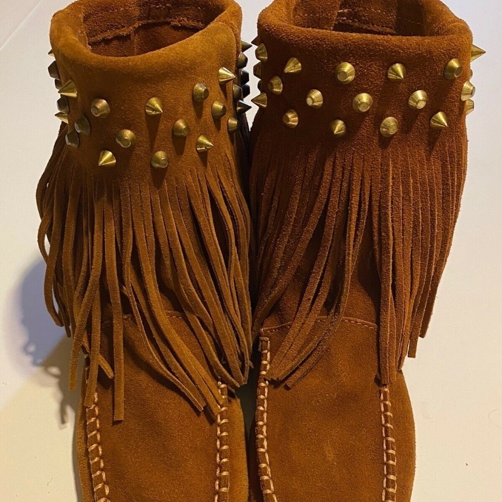 Trafaluc Zara Womens Flat Booties Fringe Brown Size US 6.5